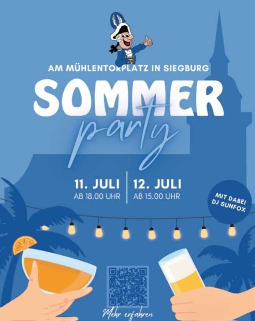 Herzlich willkommen zur Sommerparty der Siegburger Funken Blau-Weiss