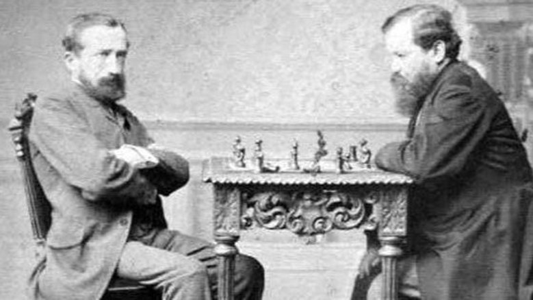 Steinitz am Zug beim WM-Kampf 1886 Steinitz am Zug beim WM-Kampf 1886