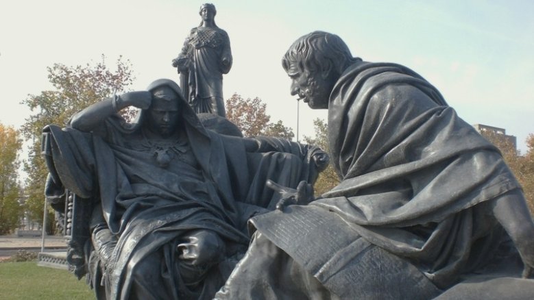 Moderne Nachbildung der Skulptur "Nero und Seneca" von Barrón, in Córdoba, Spanien Moderne Nachbildung der Skulptur "Nero und Seneca" von Barrón, in Córdoba, Spanien