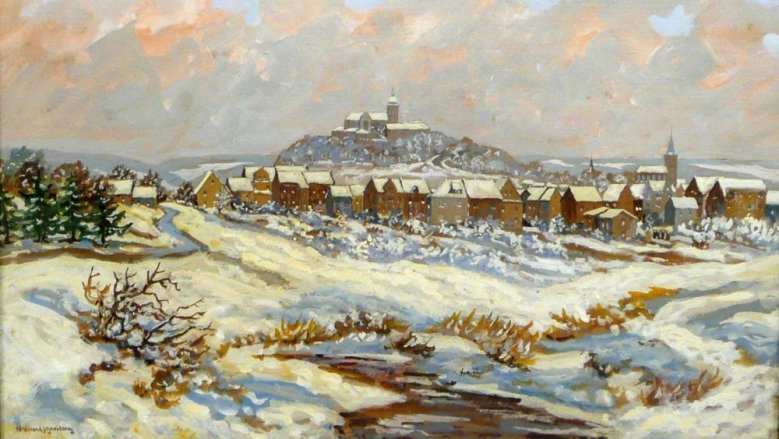 Ölgemälde vom winterlichen Siegburg von Ferdinand Schneider Ölgemälde vom winterlichen Siegburg von Ferdinand Schneider