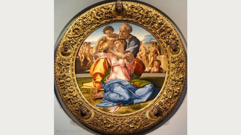 Heilige Familie von Michelangelo (1475–1564), 1507, Original in den Uffizien, Florenz