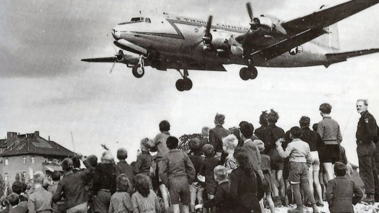 "Berlin "Airlift" of 1948-1949 broke through Soviet blockade of the city by non-stop supply shipments to beleaguered garrisons and 2 1/4 million civilian population of West Berlin" "Berlin "Airlift" of 1948-1949 broke through Soviet blockade of the city by non-stop supply shipments to beleaguered garrisons and 2 1/4 million civilian population of West Berlin"