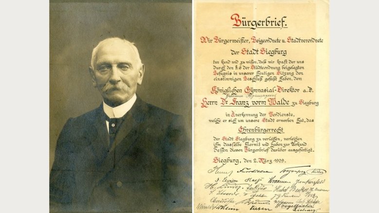 Gymnasialdirektor und Ehrenbürger Franz vom Walde, Bürgerbrief