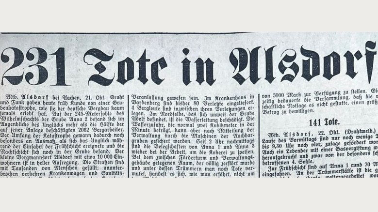 Siegburger Zeitung über die Grubenkatastrophe, 1930 Siegburger Zeitung über die Grubenkatastrophe, 1930
