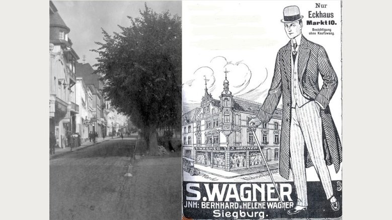 Markt im Jahre 1910 mit Wagner an der Ecke Klausengasse Markt im Jahre 1910 mit Wagner an der Ecke Klausengasse