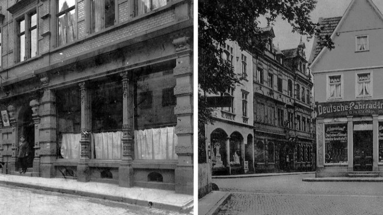 Rathaus in der Mühlenstraße um 1900 (li) und um 1910 (re)