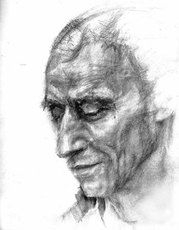 Die Zeichnung zeigt den Kopf eines Mannes