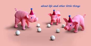 Drei rosa Schweinchen aus der Ausstellung Life and other little things
