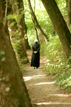 Ein Mönch spaziert am Michaelsberg