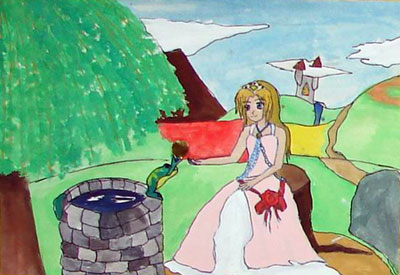 Das Foto zeigt ein von Kindern gemaltes Bild mit Märchenmotiv
