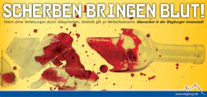 Der Flyer zum Glasverbot an Weiberfastnacht Scherben bringen Blut