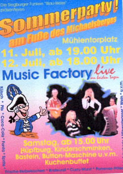 Plakat Sommerparty der Funken Blau-Weiss