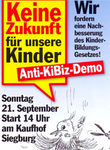 Das Bild zeigt das Plakat der Anti-Kibiz-Demo