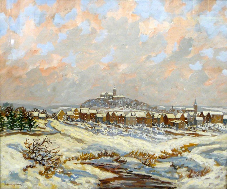 Ölgemälde von Ferd. Schneider vom winterlichen Siegburg Ölgemälde von Ferd. Schneider vom winterlichen Siegburg, dass vor 100 Jahren in der Ausstellung bei Fußhöller gehangen hat und sich heute im Museumsdepot befindet