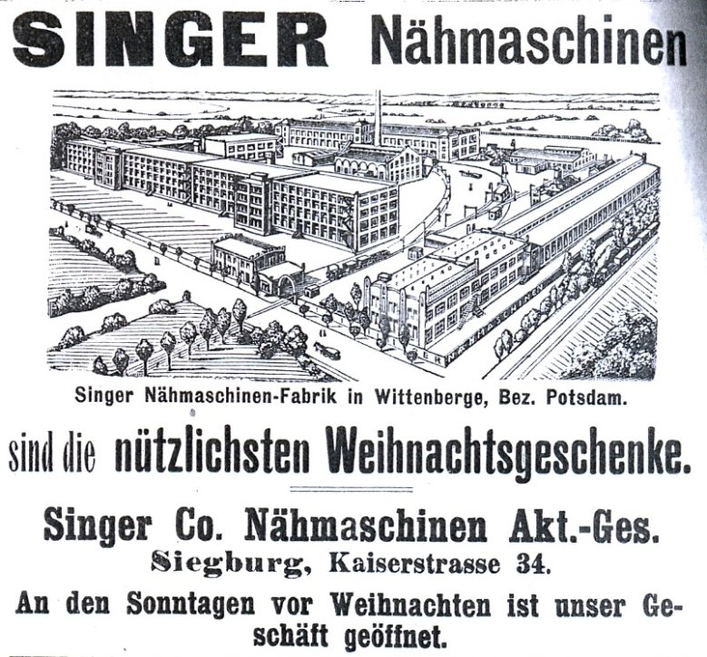 Werbung für Singer-Nähmaschinen 1910 Werbung für Singer-Nähmaschinen 1910, Niederlassung Kaiserstraße 34