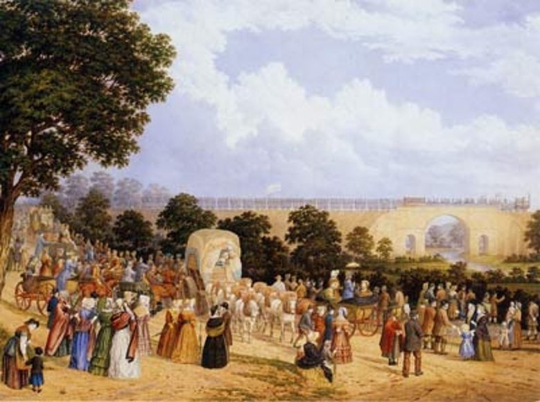 2020-09-27_stockton-darlington.jpg Einweihung der "Stockton and Darlington Railway", Gemälde von John Dobbin (1815-1888)