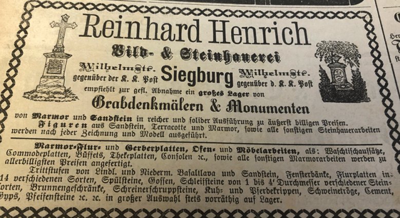 Anzeige Henrich Anzeige Henrich von 1888