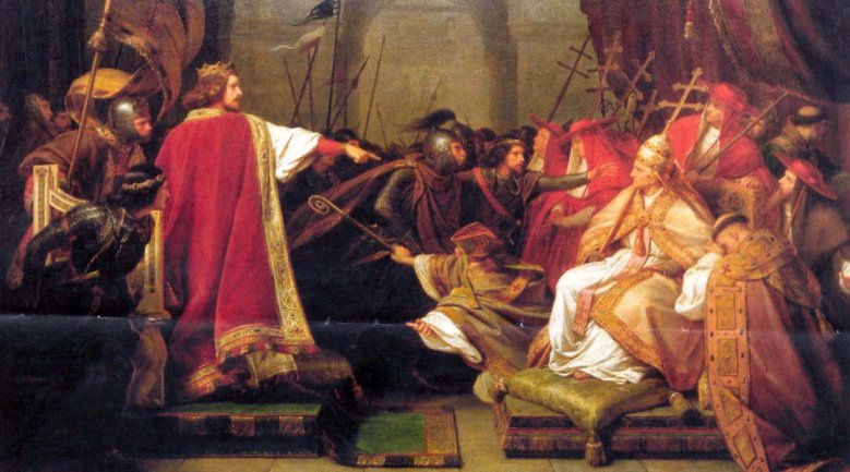 Heinrich Heinrich V. nimmt den Papst als Geisel (Ölgemälde von Karl Friedrich Lessing, 1840
