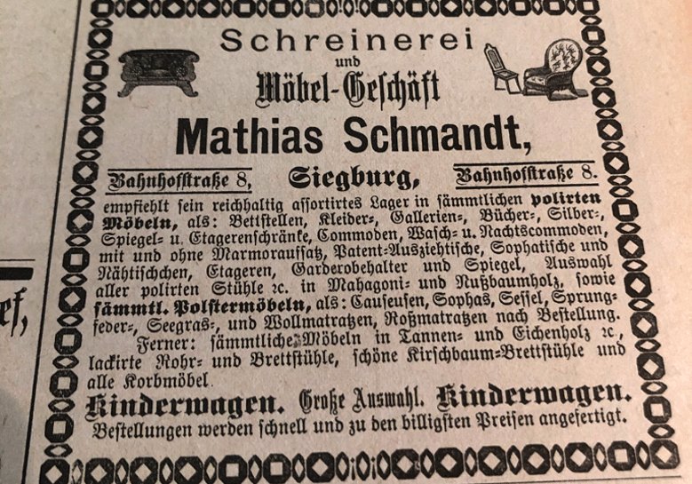 Anzeige Schmandt Anzeige Schmandt 1881
