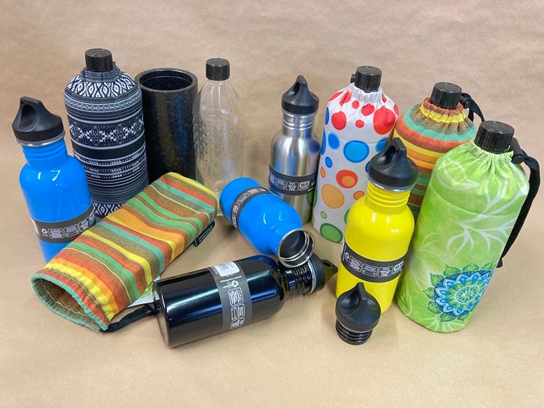 Wassertester Trinkflasche aus Glas und Edelstahl