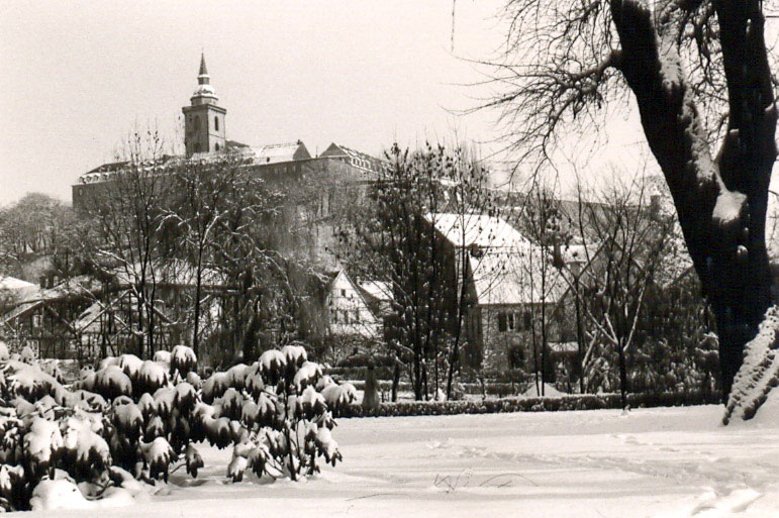 Winter 1956 Winter mit viel Schnee 1956, im Hintergrund die Abtei