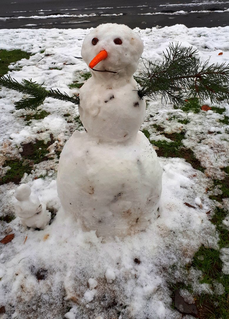 Schneemann in Siegburg-Nord Schneemann vor Haus An den Seeswacholdern am 17. Januar 2021