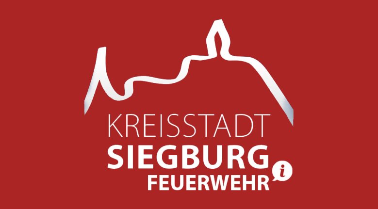 Das Bild zeigt das Logo der Stadt Siegburg auf rotem Hintergrund mit dem Zusatz Feuerwehr