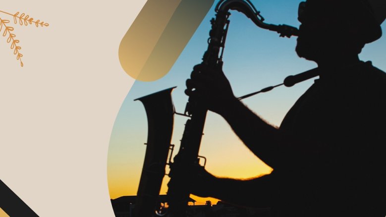 Benefizkonzert Big Band Gymnasium Alleestraße Silhouette eines Saxophonspielers vor einem Abendhimmel