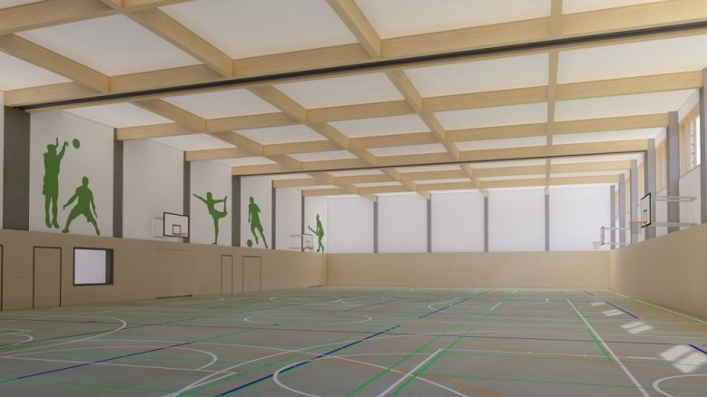 Halle Alleestraße Visualisierung der neuen Sporthalle für das Gymnasium Alleestraße