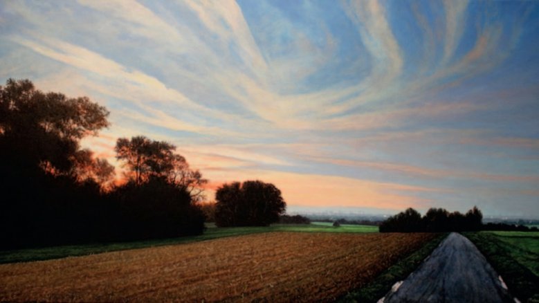 Ölgemälde Jürgen Schmitz Abendstimmung bei Lohmar-Deesem