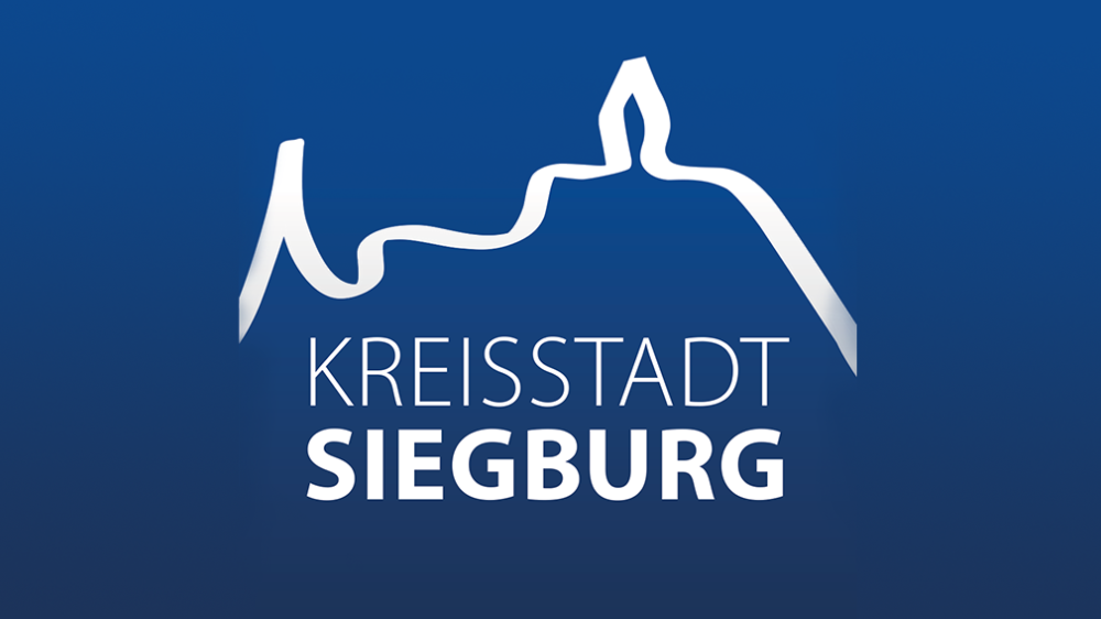 Das Bild zeigt das Siegburg Logo auf blauem Hintergrund