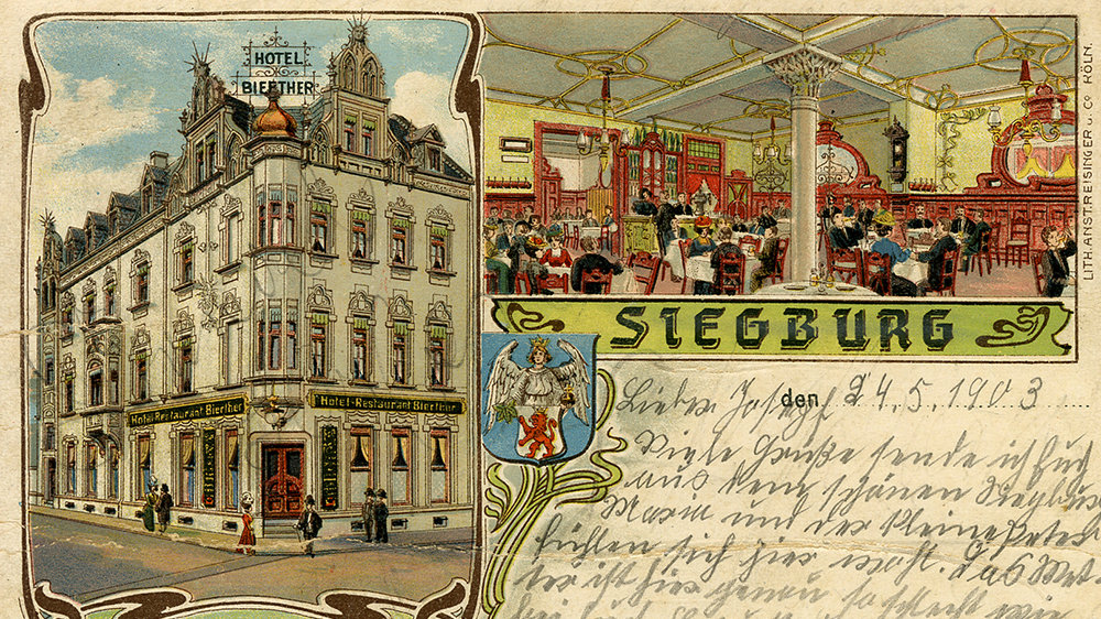 Hotel Bierther auf einer Postkarte vor 1903