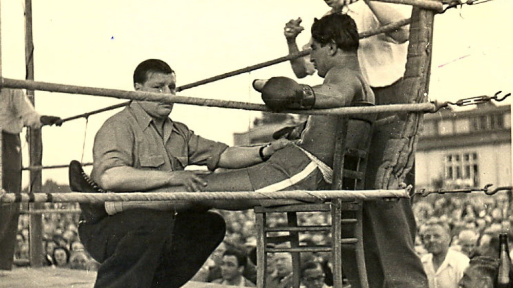 Peter Müller genannt "Müllers Aap" 1950 im Boxeinsatz in Siegburg