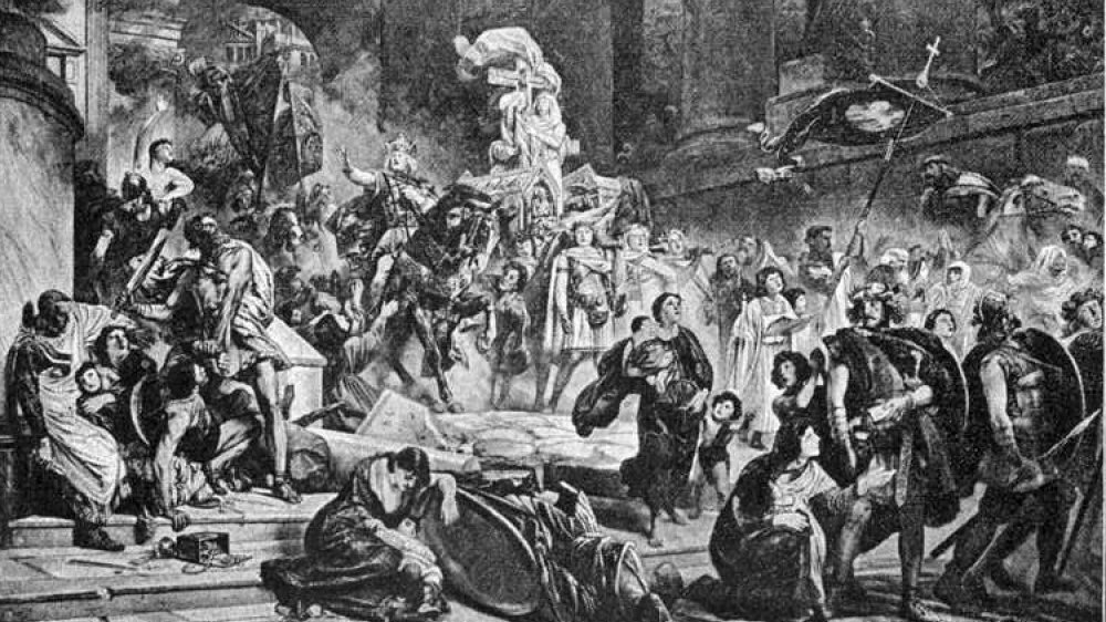 Plünderung Roms durch Alarich, Darstellung von Wilhelm Lindenschmitt, im 1888