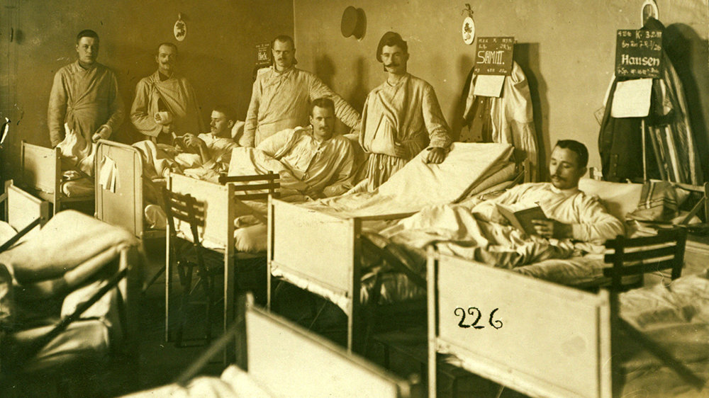 Verwundete Soldaten des 1. Weltkriegs im Lazarett auf dem Michaelsberg
