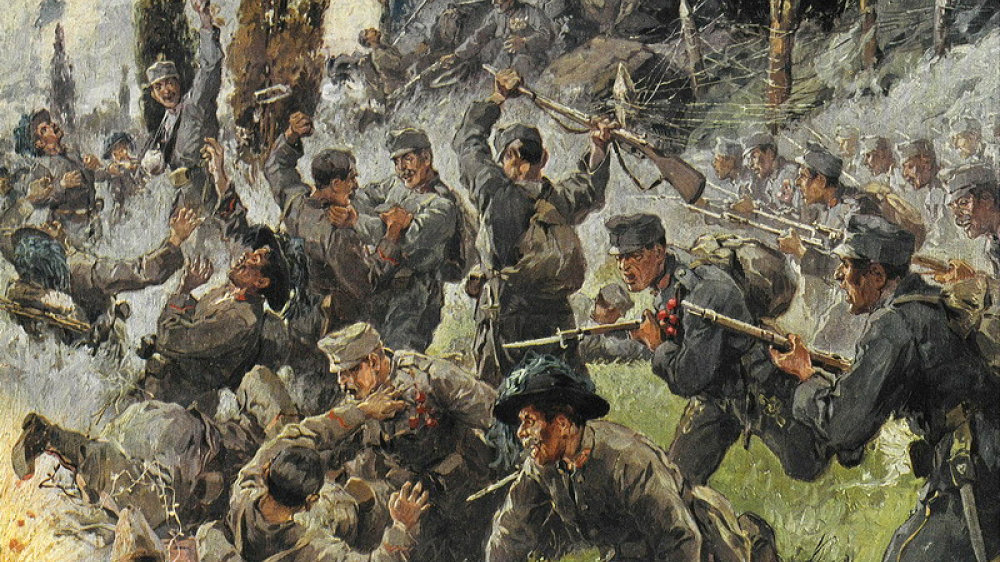 Nahkampf auf dem Doberdo an der Isonzo-Front, Zeichnung von R.A. Höger (1873-1930)