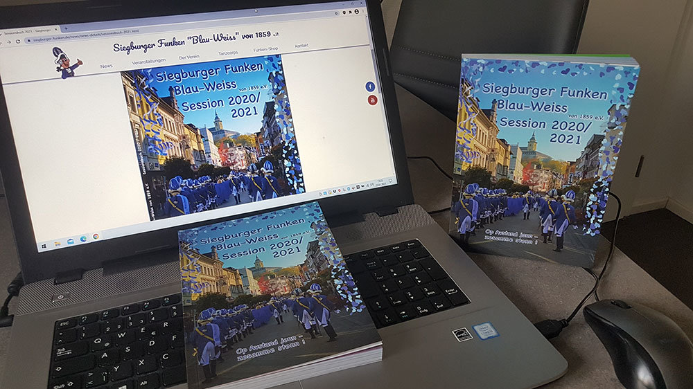 Das Sessionsbuch der Funken Blau-Weiß in digitaler Form auf der Funken-Homepage