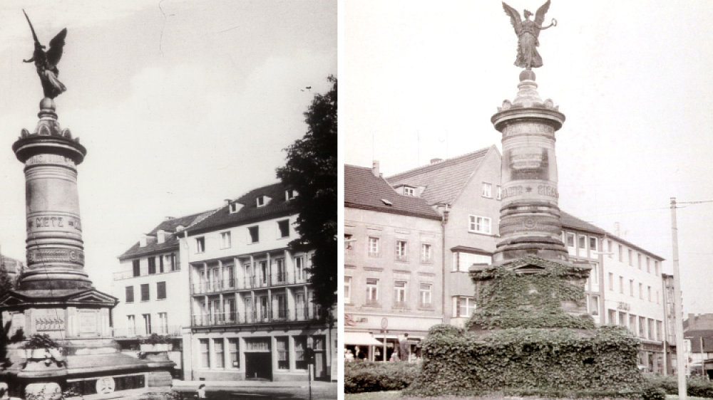 Denkmal auf dem Marktplatz 1953 und 1957
