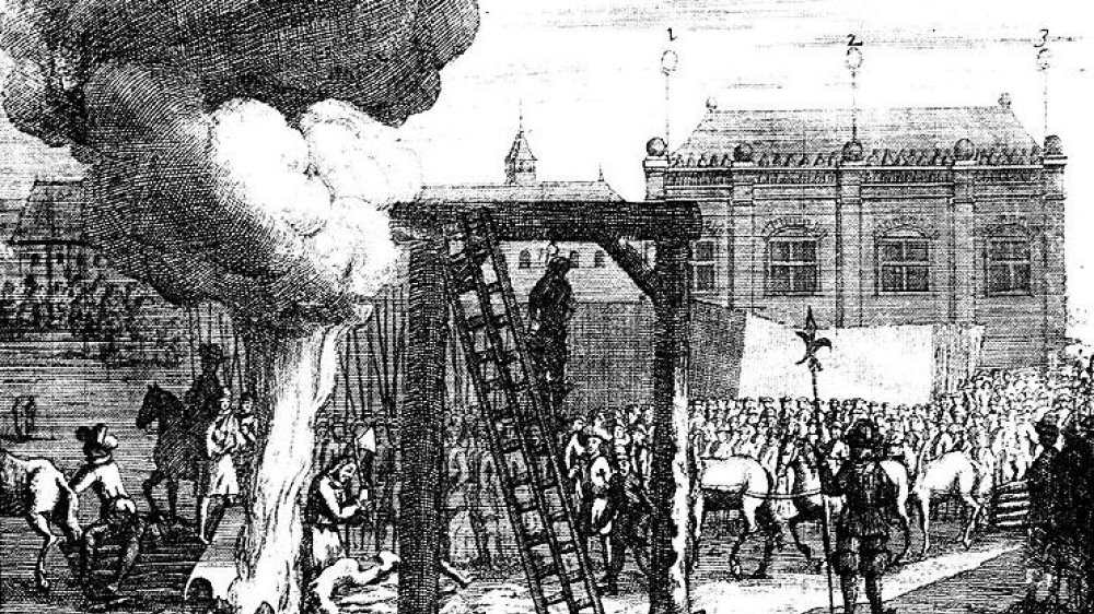 Inszenierte "Hinrichtung" am Londoner Galgenplatz 1661