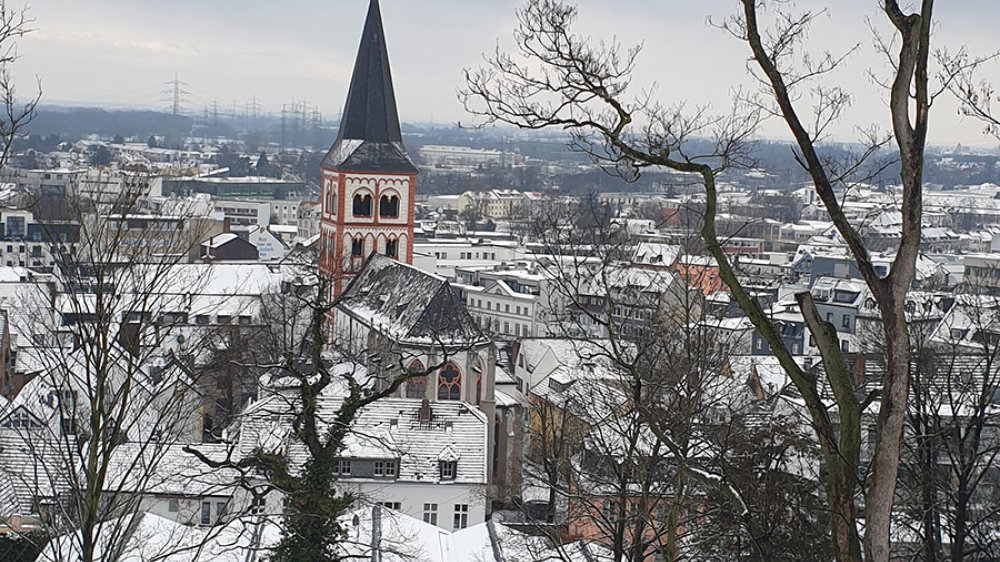 St. Servatius im Schnee vom Michaelsberg aus gesehen