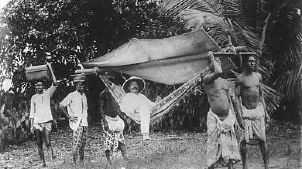 Deutscher Kolonialherr in Hängematte auf Togo, um 1885