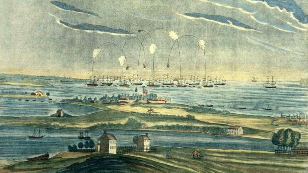 Zeitgenössische Darstellung des Beschusses von Fort McHenry durch die Royal Navy am 14. September 1814