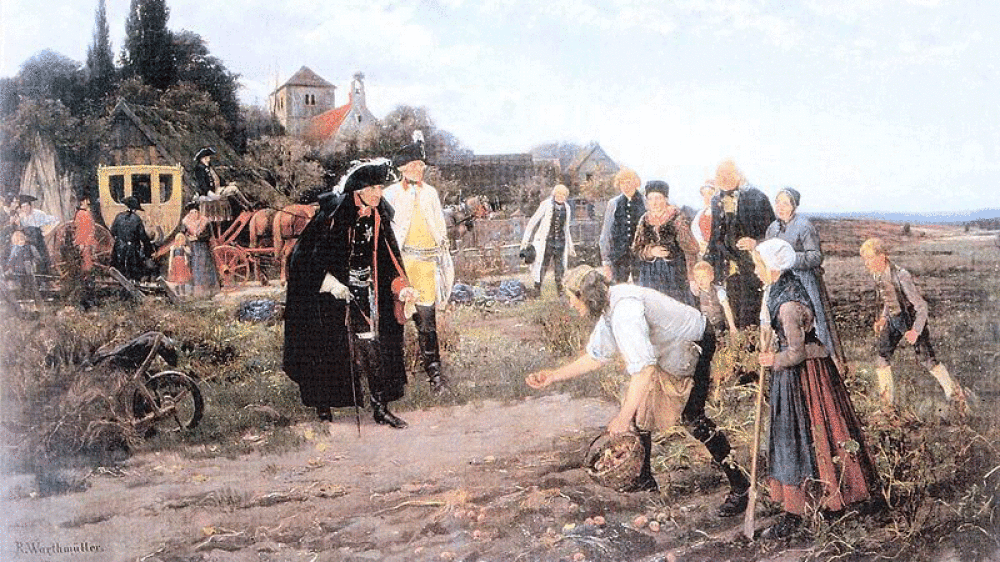 Kartoffelkönig: Robert Warthmüller malte 1886 Preußens König Friedrich II. bei der Ernte-Inspektion