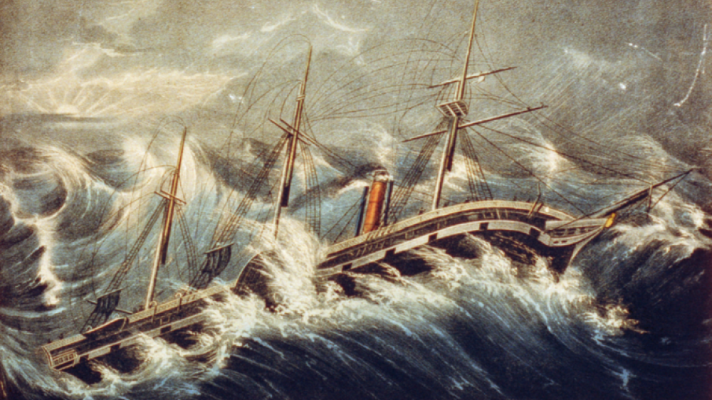 Die "President" im Sturm, zeitgenössische Darstellung der Katastrophe 1841