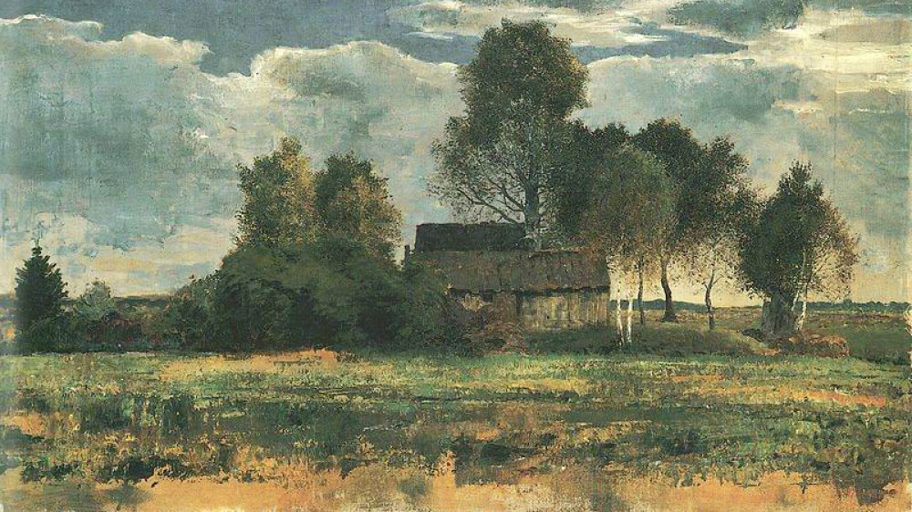 Moorhütten im Dachauer Moos, Gemälde von Franz Marc
