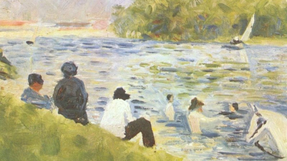 "Badende und weißes Pferd im Fluß", Georges Seurat, 1883
