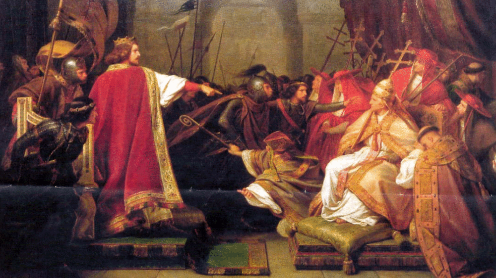 Heinrich V. nimmt den Papst als Geisel (Ölgemälde von Karl Friedrich Lessing, 1840