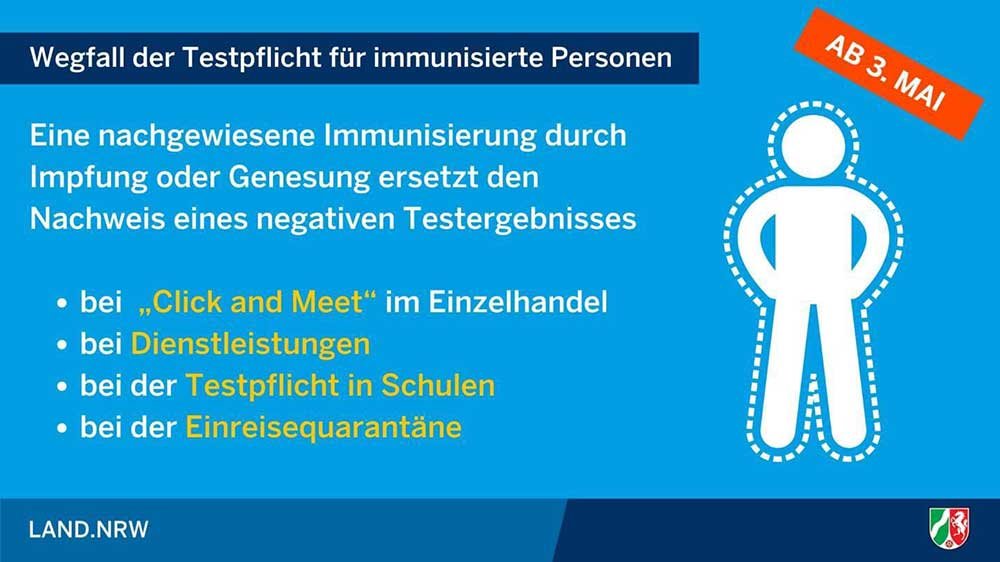 Plakat "Wegfall der Testpflicht für immunisierte Personen"