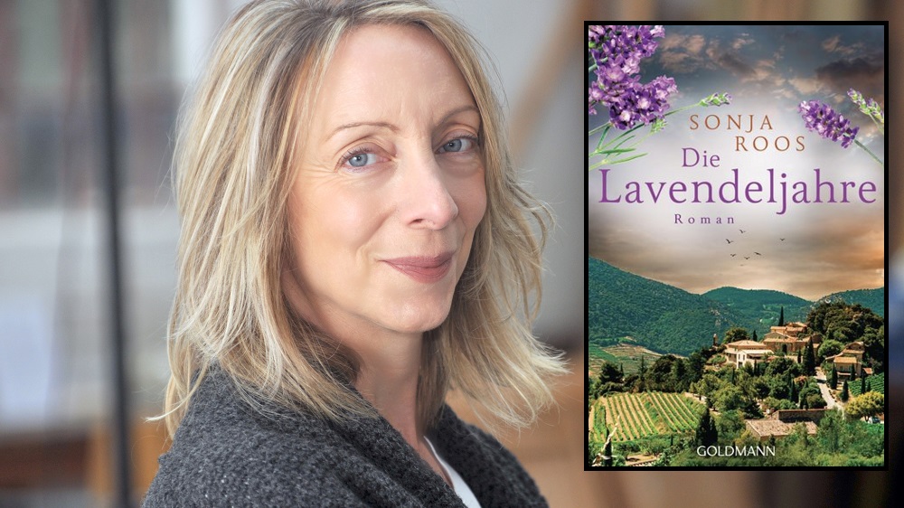 Autorin Sonja Roos und das Cover des Buches "Die Lavendeljahre".